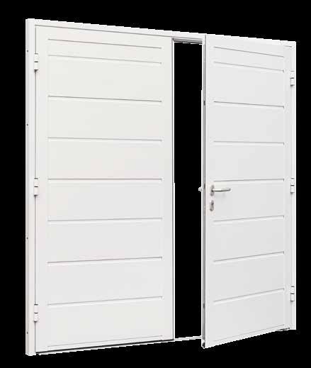 Garage doors Two versions of Hörmann quality NT 60-2 Solid construction Standard equipment Double-leaf garage door for fitting in the opening, opening outwards Leaf frame and door frame Aluminium