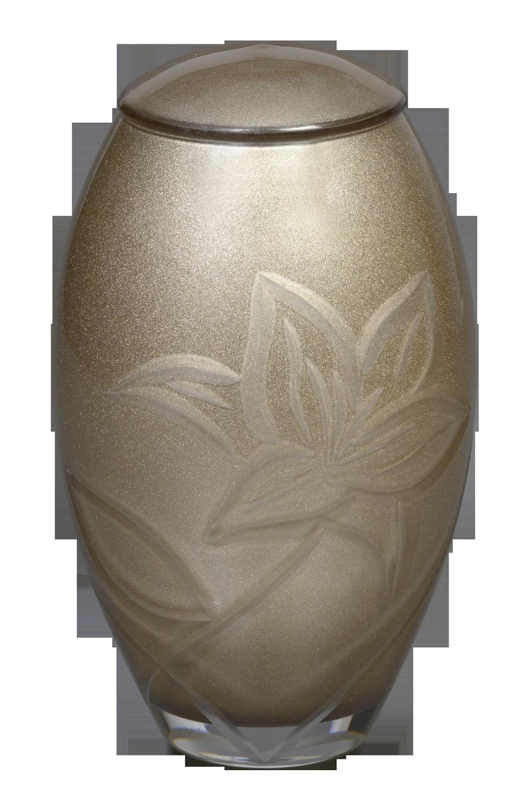 GLASS The Parisian Gold Lily is a hand-blown glass urn. Each urn is handcrafted giving a distinctive and unique look.