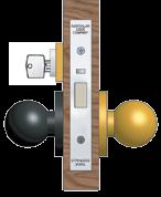 5202 Exterior or Exit Door Lock Double Cylinder Latchbolt operated by handle from either side. side handle is locked or unlocked by key from inside.