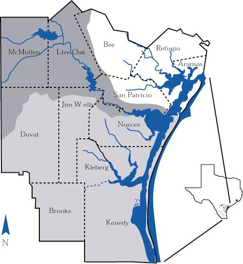 12 Counties in the Texas Coastal Bend 75 miles of estuaries along southcentral coastline 12 counties encompass 11,500 square miles of land