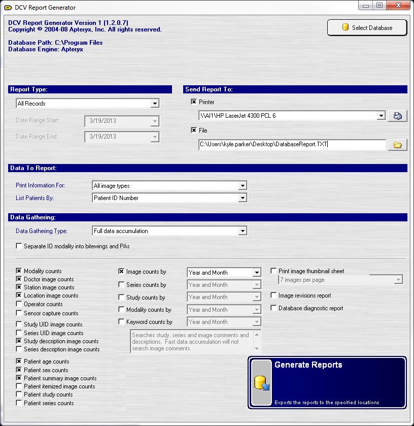 APPENDIX 2 REPORT GENERATOR Interface DCV Report Generator is a database utility designed for advanced users to compile a report based on the information contained within their database.