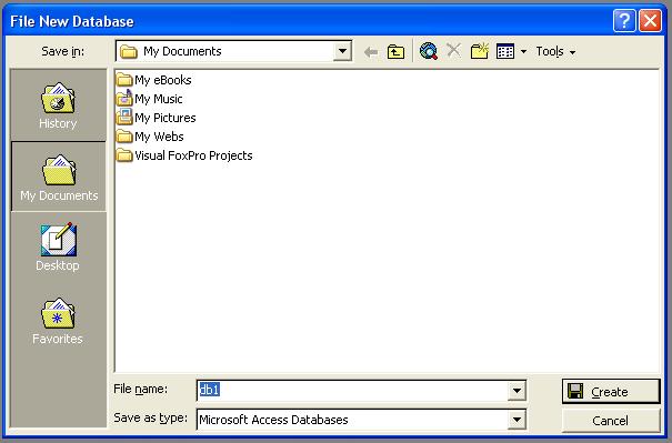 2. În caseta de dialog File New Database care apare pe ecran (figura 2.