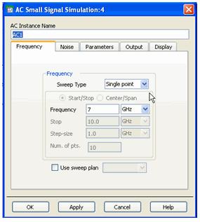 5. AC and DC simulation setup a. Select the simulation AC palette and insert the AC simulation controller. b. Select the simulation DC palette and insert the DC simulation controller.