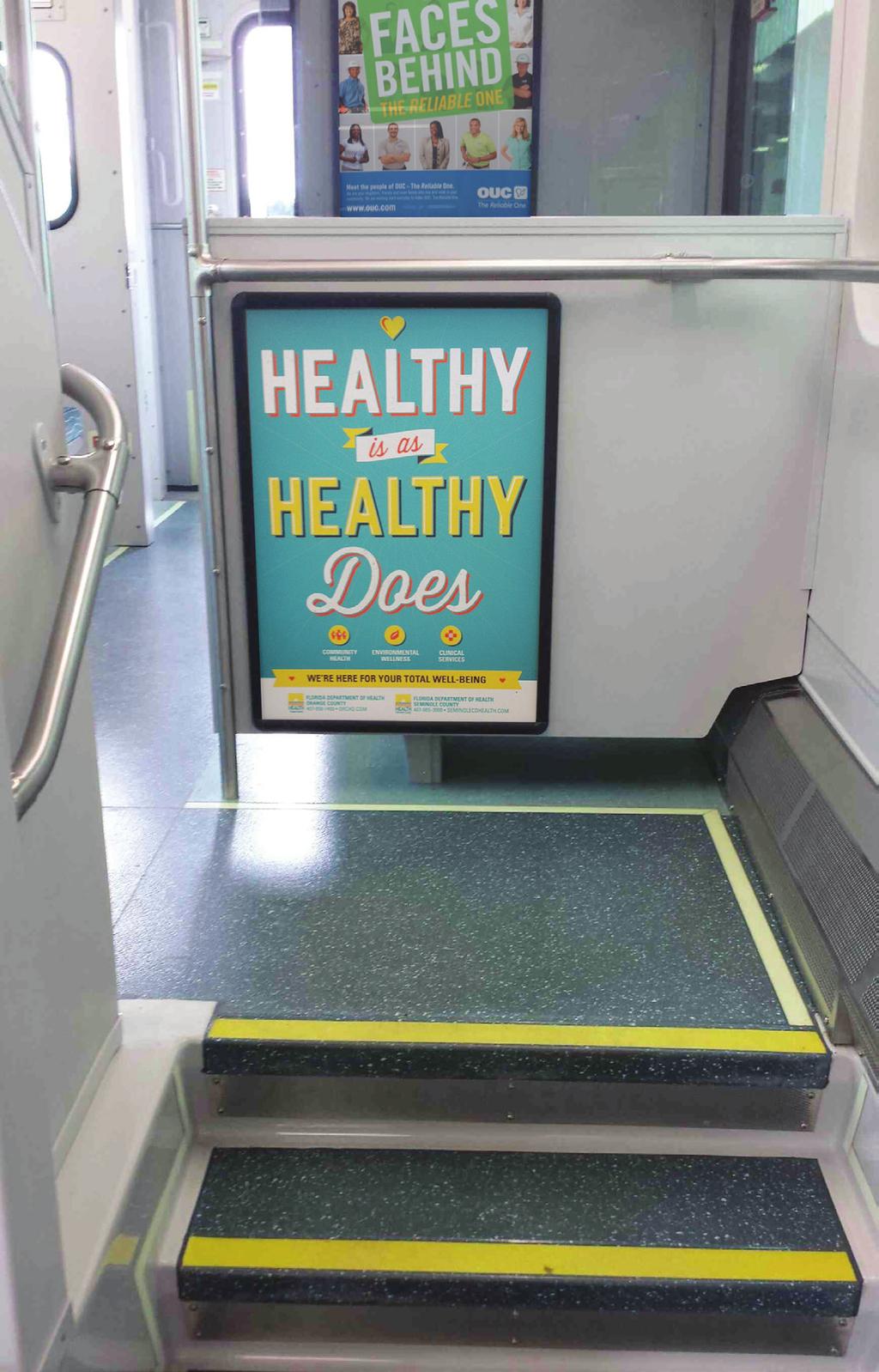 ON-BOARD ADVERTISING OORTUNITIES On-Board osters SunRail operates ten trains. Each train consists of one locomotive and two or three passenger vehicles one CAB car and one or two COACH cars.