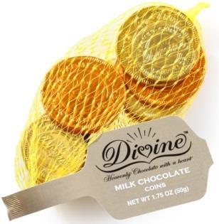 Guilt-Free Kosher Chanukah Gelt Divine Chocolate - now OU Kosher Chanukah gelt never tasted so good free of child labor and creamy delicious!