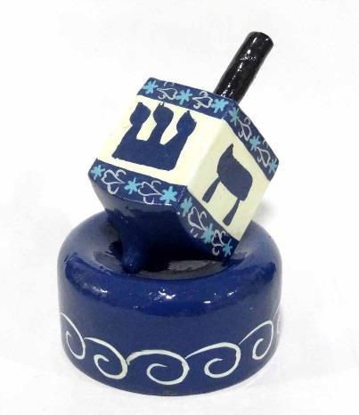 Paper Mache Dreidel From Ten Thousand Villages This brand new blue and white decorative paper mache and budloo wood dreidel will be fun to play with (dreidel does spin!) with coordinating stand.