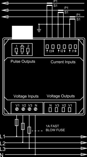 Dimensions Displayed Parameters Voltage per phase L-N, L-L Current per phase and Max