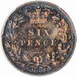 value within wreath (S.3911/12), the first an early strike, prooflike, good extremely fine, the second good very fine (2) 200-250 244 Victoria, sixpence, 1883, young head l., rev.