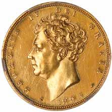 3800; Marsh 9 [R2 in any condition]), lustrous with only minimal abrasions, certified and graded by PCGS as Mint State 62, clearly among the top few best pieces known of the 1825 sovereign with the