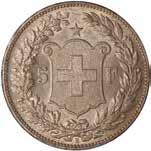 374 373 Switzerland, 5 francs, 1891B, laur. head l., rev.