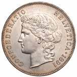 Switzerland, 5 francs, 1907B, laur. head l., rev.