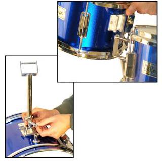 2) ASSEMBLE & ATTACH THE TOM TOMS You will be assembling the two smaller Tom Toms in the same fashion as the bass drum, except instead of using Claws you will thread the Rods and Washers through
