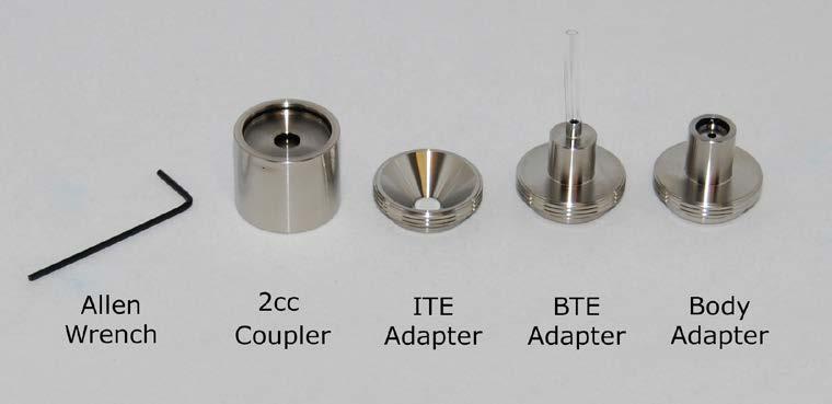 Accessories Couplers The system includes the couplers and adapters shown below. These will allow you to perform all ANSI and IEC Hearing Instrument Tests.