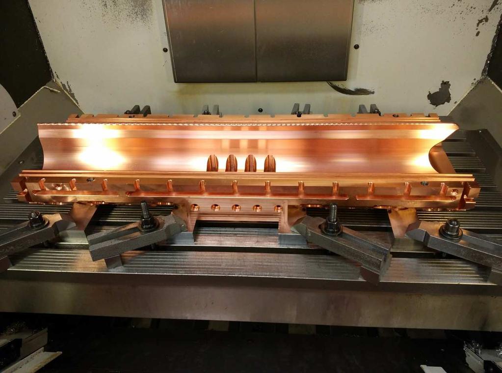 Many displacements of the tool on the copper surface are used, removing a very thin layer each step. This increases milling time but also provide excellent surface quality (roughness.