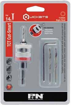 Quickbits Drill Countersinks TCT Cut-Smart Independent nylon stop collar Prevents tool from marking the workpiece Quickbit TCT Cut-Smart has been designed for perfect controlled drilling and