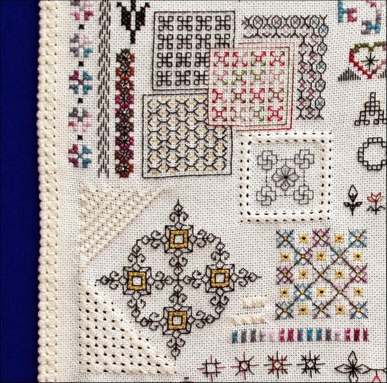 The border added interest to the design without dominating and I was pleased with the overall effect. Lugana 25 with a four-sided stitch border.