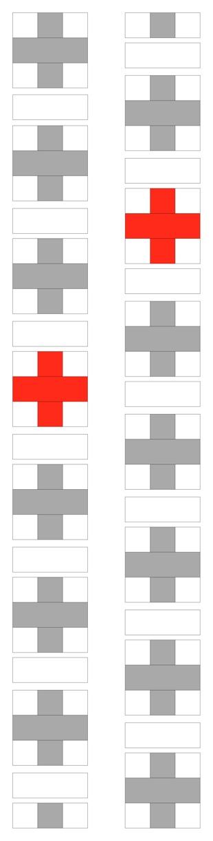 Make rows one and two following the diagram below: row 1 row 2 even numbered rows start with a half block blocks separated by 2 ½ inch