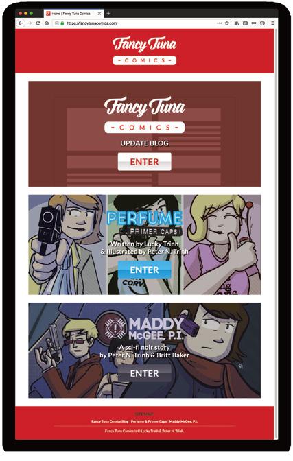 WEB/DIGITAL : FANCY TUNA COMICS MULTISITE PROJECT SPECS: logos; responsive design; compatible with mobile devices; uses Wordpress 4.9.