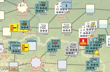 Illusions of Glory 39 to Sarny. The Brusilov HQ takes a step reduction for losing the Combat (27.0). The full-strength GE Guards and XX Inf.