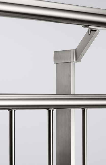 Combine with a round, Q-lights LED lighted handrail system Security pin for glass clamps is available LINEAR LINE RIGID LINES, FLAT SHAPES Fast installation just push and clamp the