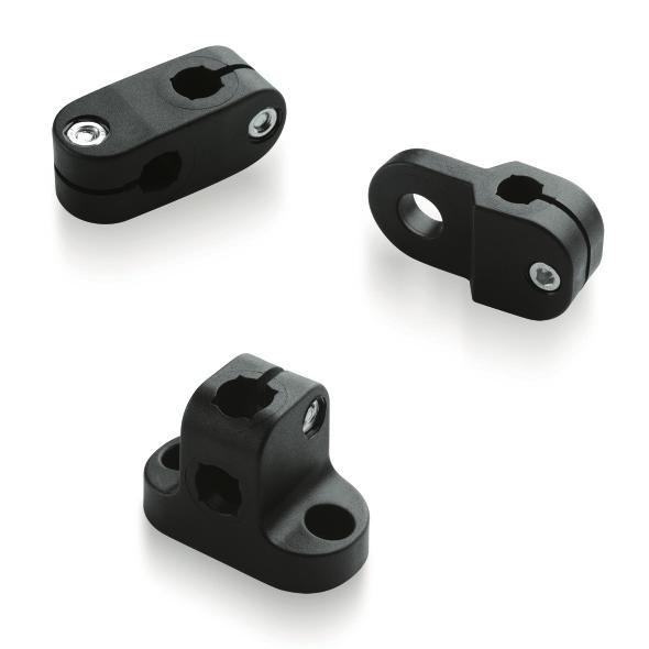 Fitting by means of stainless steel M cylindrical-head screws with hexagon socket and nuts. - MSX-TA-TB-TC-TD-TE-TF device clamps: glass-fibre reinforced technopolymer, black colour, matte finish.