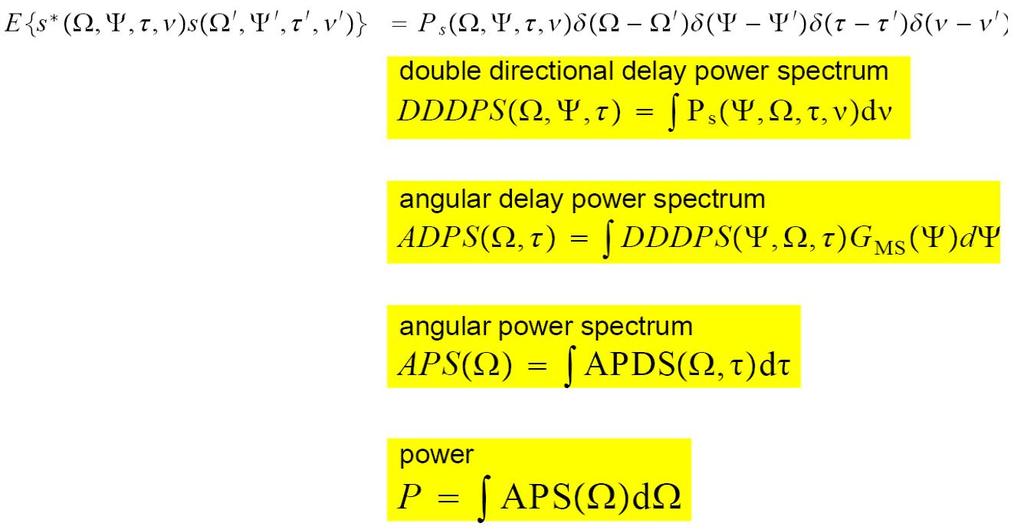 Angular spread double directional delay power spectrum DDDPSI,H,b =XP s H,I,b,X dx angular delay power spectrum ADPSI,b =XDDDPSH,I,b G MS H