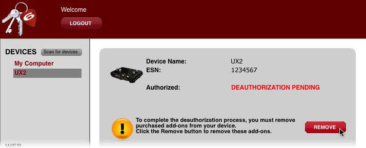 Within the License Manager, once you ve deauthorized a Line 6 USB device, you may also be presented with an extra step to Remove the Add-Ons from the device, as shown below.