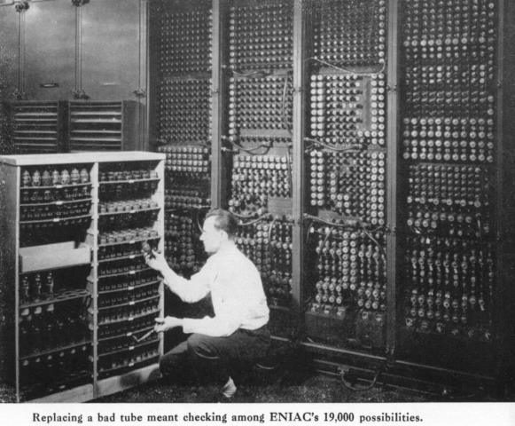 4 1945 ENIAC was first, fully electronic computer Electronic Computers Used thousands of vacuum tubes as fundamental switching (on/off) technology Weighed 30