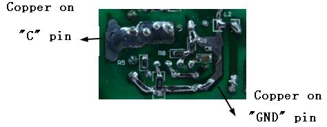 Pcon=avg*o+ *Ro (4) Switching loss contains turn on and turn off loss, Psw=(Eon+Eoff)*frequency. (5) 3.5 PCB layout consideration. Larger area of copper for GND and C pin are used as heatsink.