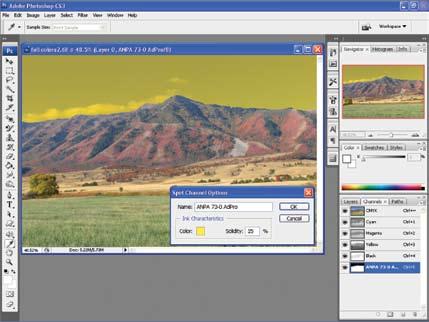 422 Learning Photoshop Figure 10-13. You can add a spot color channel to an image through the Channels palette menu.