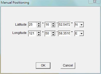Figure 4-3-2-5-3 Manual Positioning Destination : User could enter the name, longitude and latitude of your destination.