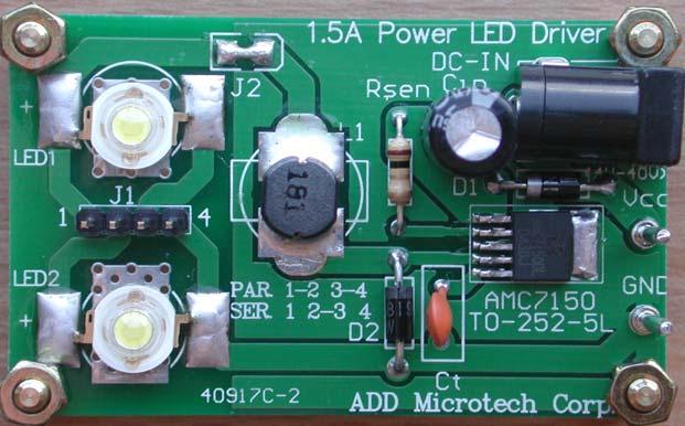 1. AMC7150 EM User Guide 1.1. Circuit Scheme: DC-IN Jack D1 Rsen L J2 IN CC CS OUT D F J1 1 AMC7150 C IN LED1 + LED2 OSC GND 4 C T 1.