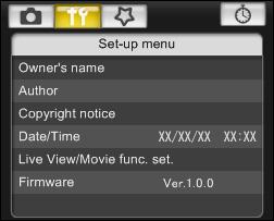 Click the required setting and specify each one. Set-up menu Available settings are displayed for the camera that is connected.
