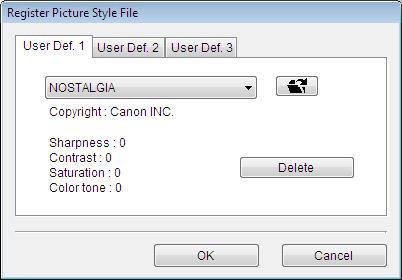 5 Click the [OK] button. Registering Personal White Balance in the The Picture Style file is registered in the camera.