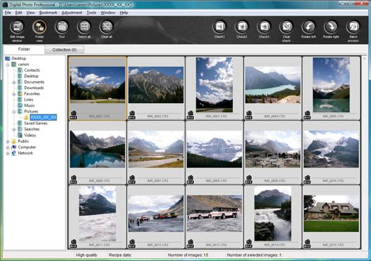 Check the downloaded images. DPP Main window Check the downloaded images in DPP. For details on using DPP, refer to the Digital Photo Professional Instruction Manual (PDF electronic manual).