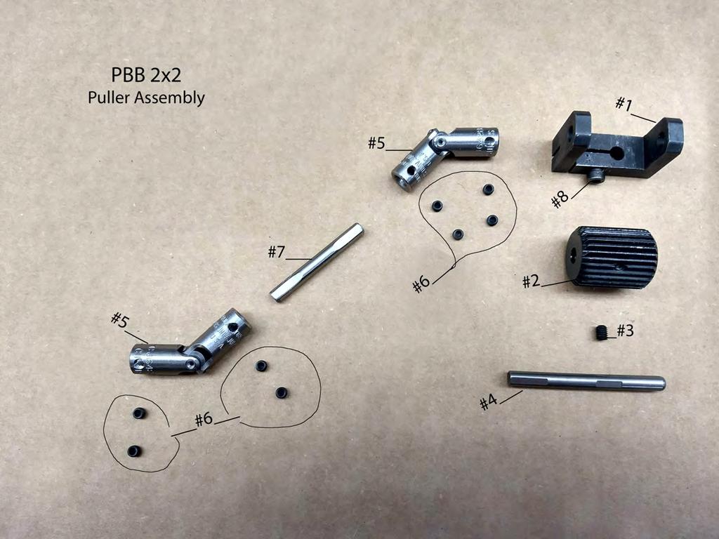 FRAME PULLER WHEEL ASSEMBLIES #- PBB00FY Feed Roller Yoke Front #- PBB00R Feed Roller Front #3- PBB00RSC 0-3 x /4" Screw #4-