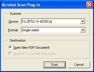 From the [File] menu select [Import] - [Scan] in that order. 2 [Acrobat Scan Plug-in] dialog box is displayed. 4.