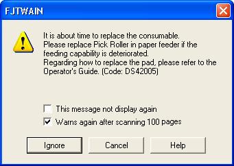 The following message sometimes appears when the scanner is being used: Replace consumables when this message is displayed. When Replacing Consumables Immediately 1.