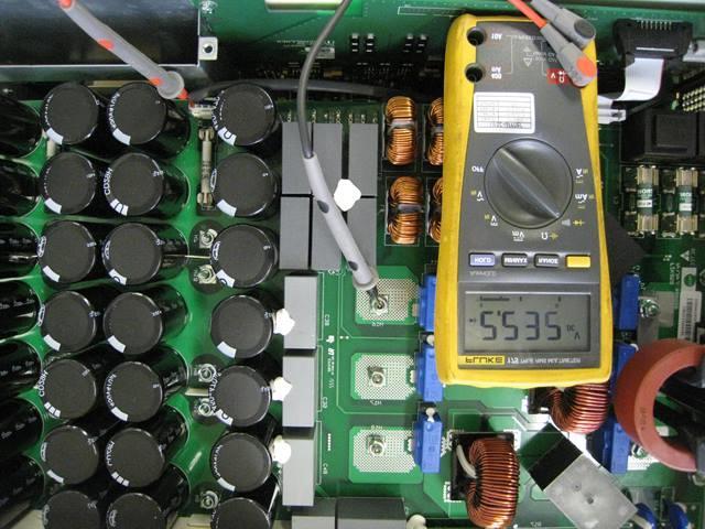 + of diode tester on bolt L1 / L2 / L3 - of diode tester on - connection of capacitor paket and + of diode tester on bolt L1 / L2