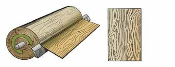Rotary cut: Cut on a lathe, just like paper coming off a roll, rotary cutting can yield sheets of veneer with broad, variegated grain patterns.
