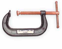 90112 12" 7" 2-15/16" 3/4" 15,000 lbs. 11-1/2 lbs. Deep-Throat Forged Steel Body Clamps Copper Screw Spatter-resistant copper plated screw, swivel and crosspin for welding applications.
