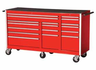 68 Tool Chests & Roller Cabinets 75" 17 Pro Drawer Roller Cabinet WTP7517RD, BK, BU 27" 6 Drawer Top Chest WTT2706RD, BK, BU Heavy-duty double wall steel construction.