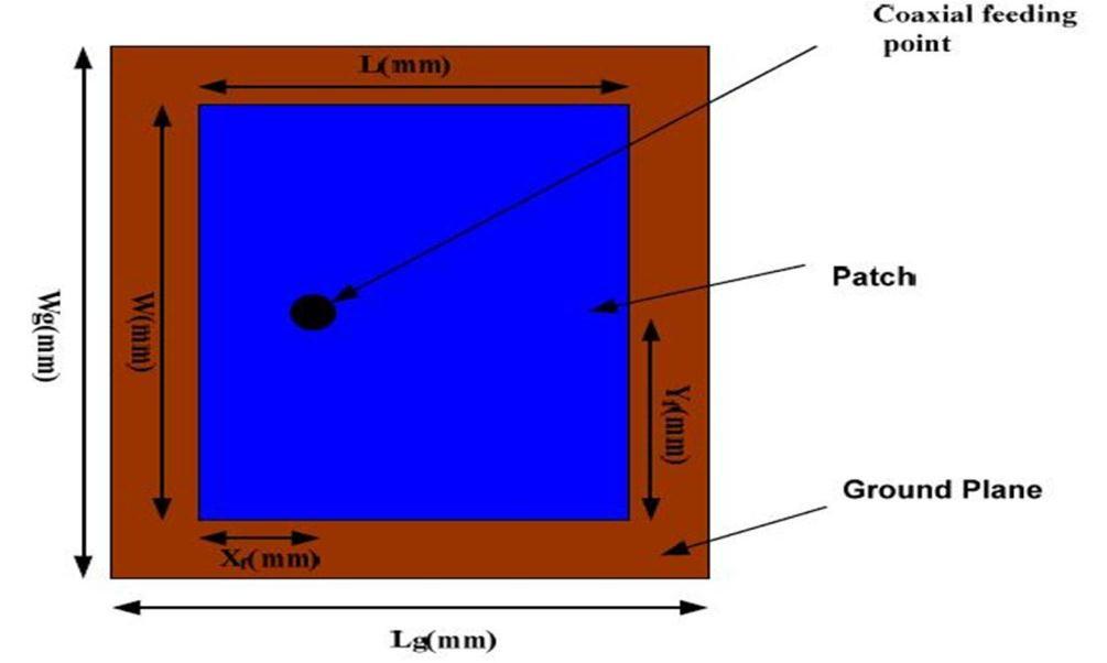 Rectangular Patch Antenna to Operate in Flame Retardant 4 Using Coaxial 401 any desired location inside the patch in order to match with the desire input impedance and has low spurious radiation. Fig.