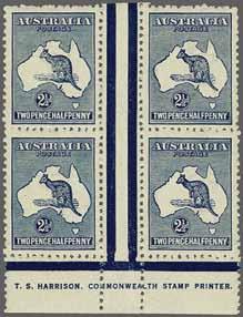 deep blue, Die II, a fine unused block of four from base of sheet, divided by interpanneau margin with full T. S. HARRISON imprint, fresh and very fine, large part og. with lower pair unmounted og.