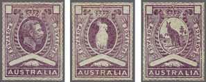 214 229 Corinphila Auction 28 & 29 November 2018 3736 3736 Staff preparing advertisements for 'The Melbourne Age' Essays (3), all imperforate printed on thin wove paper in purple, with