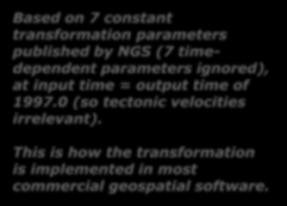 Based on 7 constant transformation parameters published by NGS (7 timedependent parameters ignored), at input time = output time of 1997.