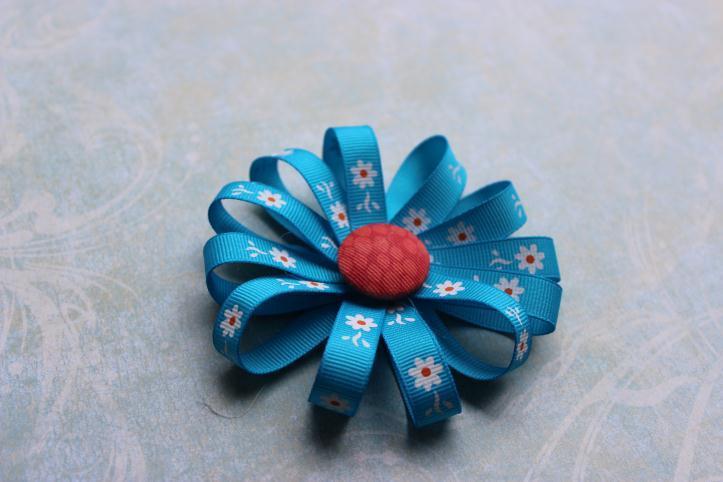 Version 4: One layer only 1: blue flower print ribbon 3/8 wide ribbon/ Cut (6) 7.