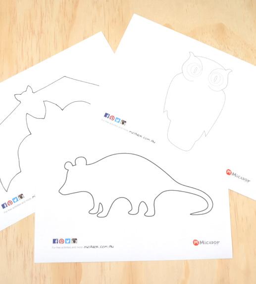 Add pencil detail 3. Painting time 4. Ready, Set, GLOW! Print out your chosen Micador nocturnal animal template.