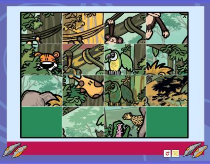 JUNGLE SLIDING PUZZLE Unlike traditional sliding puzzles, the Jungle puzzle has two blank spaces instead of one.
