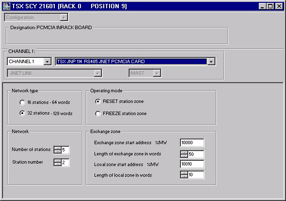 3.3- Description of the Configuration Screen Network type window "6 stations - 64 words" - Compatible with SMC 50/600 PLCs - Number of stations 6 - Length of exchange zone 64 - Length of local zone 3